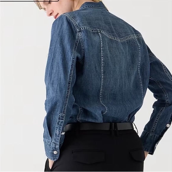 J. Crew Slim-Fit Chambray Shirt Jewel Buttons BW194 - Picture 4 of 9